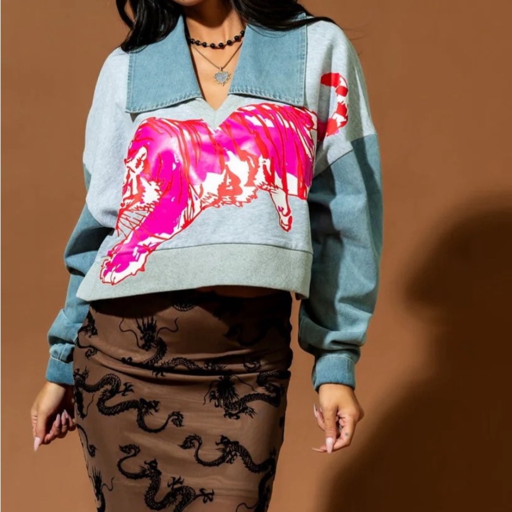 Sticks and Stones Mixed Media Pullover